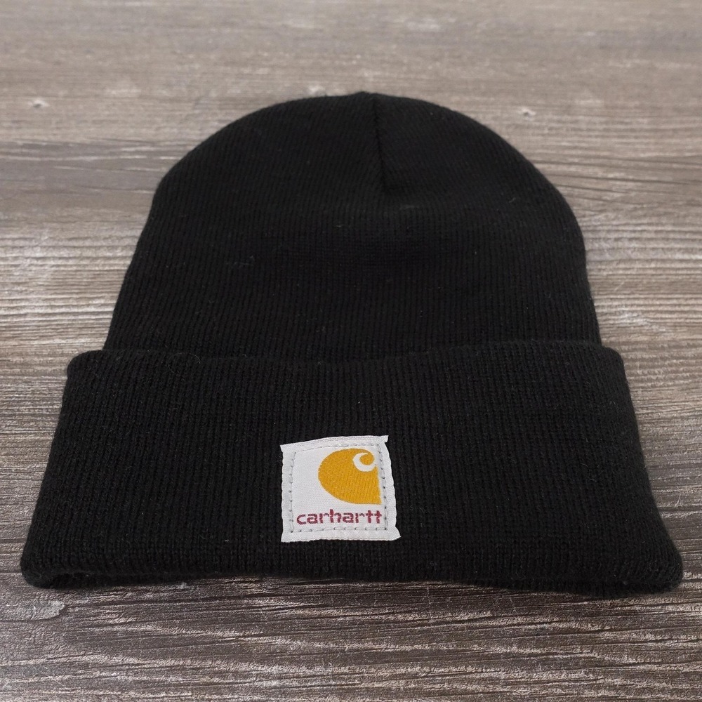 Carhartt Hat‎ Beanie Youth Unisex Kids Black Acrylic Knit Winter Logo